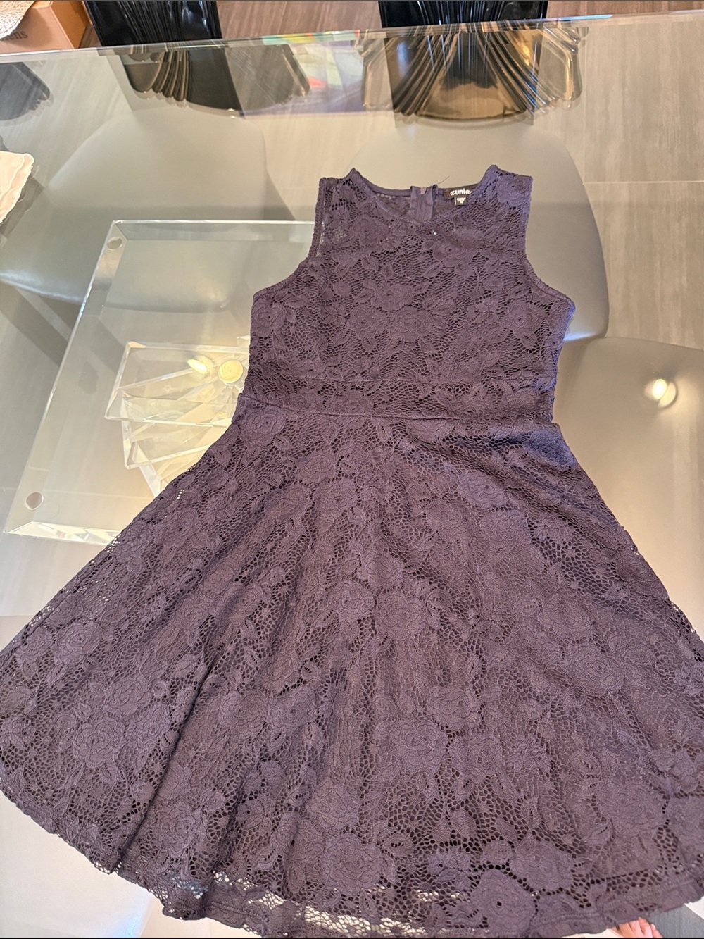 Zunie navy blue Lace Fit & Flare Dress for Kids